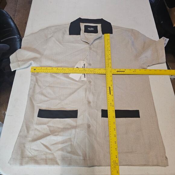 NEW Malibu Drill Company Short Sleeve Beige & Black Button Up Shirt M 3351 - Picture 8 of 9